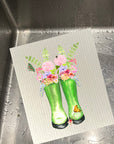 Green Floral Rainboots