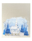 Snowy Blue Church Dishcloth Set