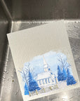Snowy Blue Church Dishcloth Set