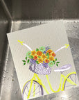 Yellow Bike With Basket Dishcloth Set