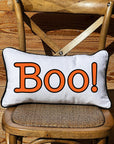 BOO! Lumbar White Pillow with Piping