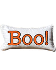 BOO! Lumbar White Pillow with Piping