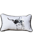 Black & White Longhorn Lumbar White Pillow with Piping