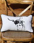 Black & White Longhorn Lumbar White Pillow with Piping