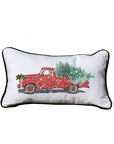 Christmas Truck White Lumbar Pillow with Piping