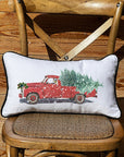 Christmas Truck White Lumbar Pillow with Piping