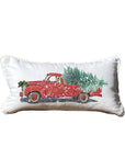Christmas Truck White Lumbar Pillow with Piping