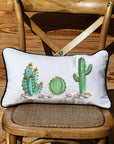 Cactus Trios Lumbar White Pillow with Piping