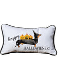 Happy Hallowiener Lumbar White Pillow with Piping