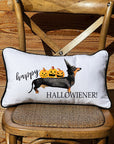 Happy Hallowiener Lumbar White Pillow with Piping