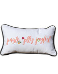 Jingle Jolly Joyful White Lumbar Pillow with Piping