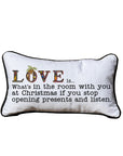 Love is Christmas White Lumbar Pillow with Piping