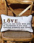 Love is Christmas White Lumbar Pillow with Piping