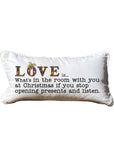 Love is Christmas White Lumbar Pillow with Piping