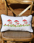 Red Mushrooms Lumbar White Pillow with Piping