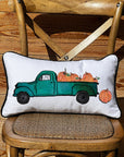 Pumpkin Truck Lumbar White Pillow with Piping