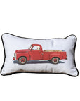 Red truck White Lumbar Pillow with Piping