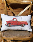 Red truck White Lumbar Pillow with Piping