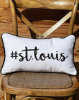 Hashtag (Your City or Name) Lumbar White Pillow with Piping