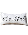 Thankful Lumbar White Pillow with Piping