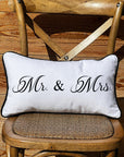 Mr. & Mrs. Lumbar White Pillow with Piping