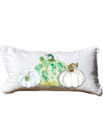 White & Green Pumpkins Lumbar White Pillow with Piping