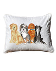 Four Pups White Rectangular Pillow With Piping