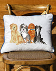 Four Pups White Rectangular Pillow With Piping