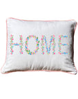 Home Floral White Rectangular Pillow with Piping