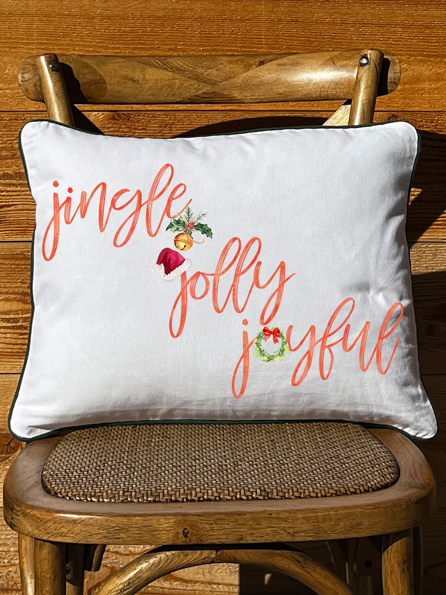 Jingle Jolly Joyful White Rectangular - Square Pillow with Piping