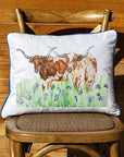 Longhorns in Bluebonnets White Rectangle - Square Pillow with Piping