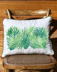 Palm Fronds Collage Rectangular White Pillow with Piping
