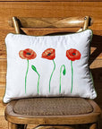 Poppies White Rectangular Pillow with Piping