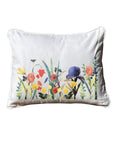 Ralph Mobery Floral White Rectangular Pillow with Piping