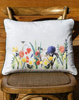 Ralph Mobery Floral White Rectangular Pillow with Piping