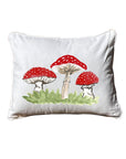 Red Mushroom Trio White Rectangular Pillow with Piping