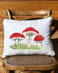 Red Mushroom Trio White Rectangular Pillow with Piping