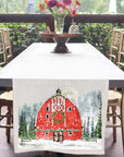 Snowy Red Barn Table Runner