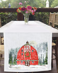 Snowy Red Barn Table Runner