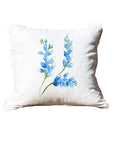 Bluebonnets White Square Pillow with Piping