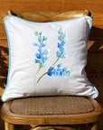 Bluebonnets White Square Pillow with Piping