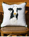 Black & White Calf White Square Pillow with Piping