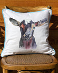 Black Goat White Square Pillow with Piping