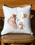 Brown and White Cow White Square Pillow with Piping