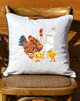 Chicken Family White Square Pillow with Piping