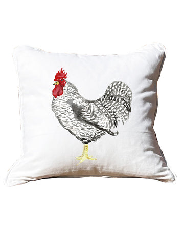 Chicken White Square Pillow with Piping