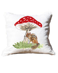 Chipmunk & Mushroom White Square Pillow with Piping