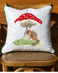 Chipmunk & Mushroom White Square Pillow with Piping
