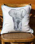 Elephant White Square Pillow with Piping