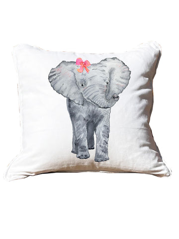 Elephant Girl White Square Pillow with Piping